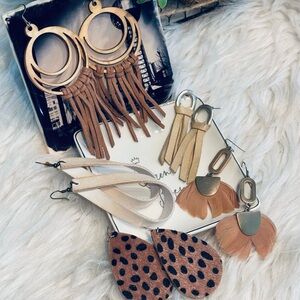 Set of 5 Earring Pairs - Boho Chunky Neutral Textured Earrings